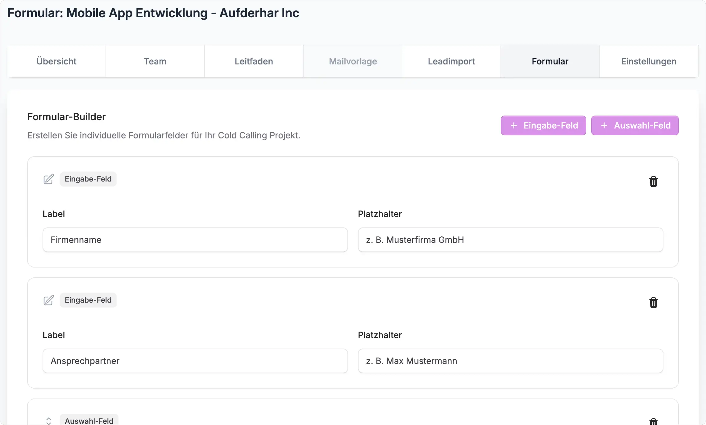 Individuelle Formularfelder