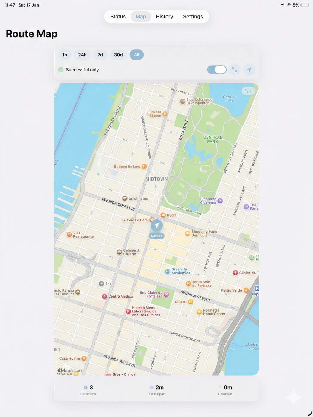 Streckenkarte von FlowLocate auf dem iPad