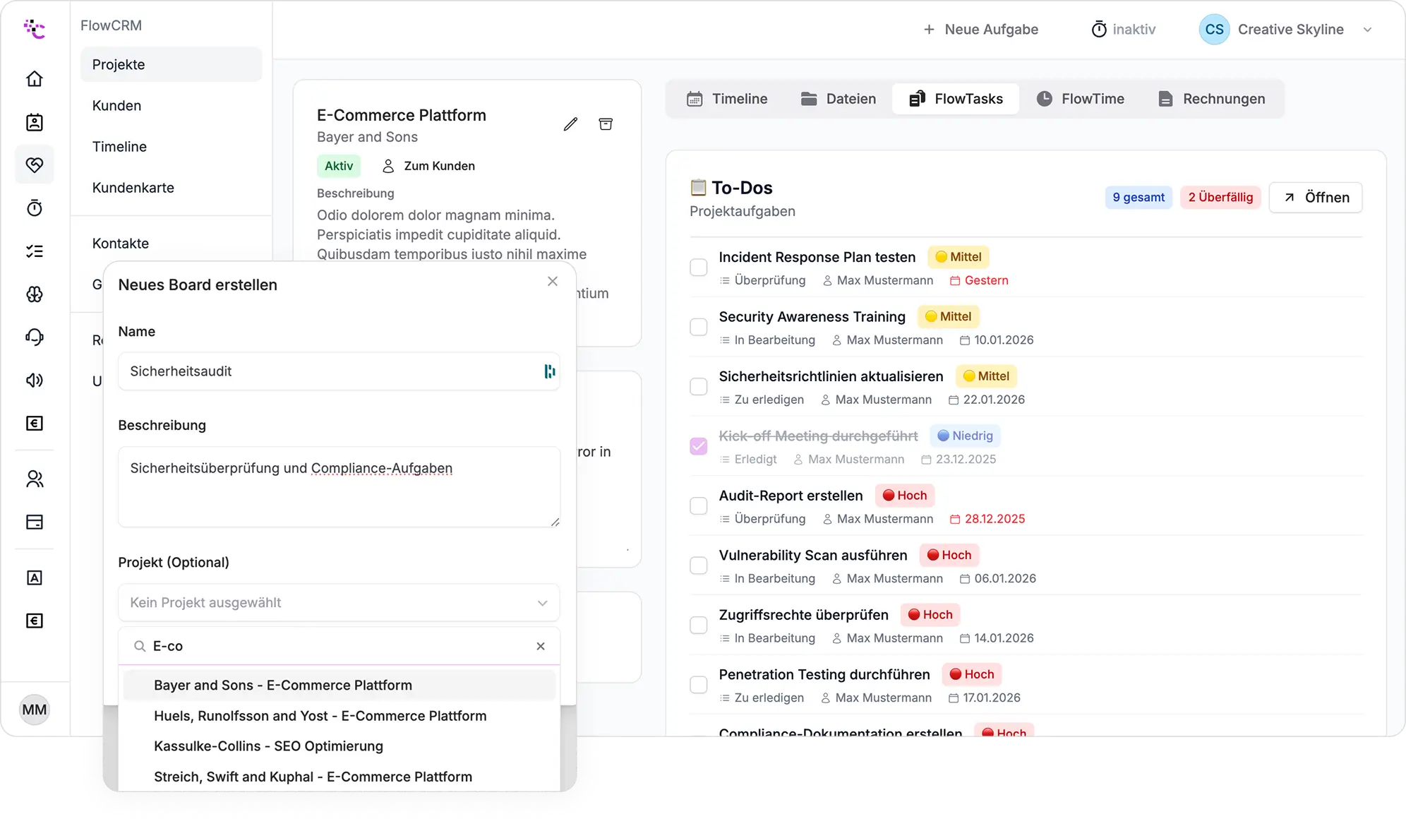 Kanban Board Ansicht