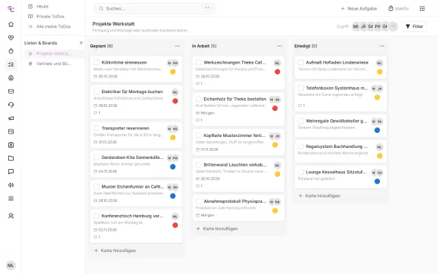 Kanban-Board in FlowTasks mit mehreren Spalten